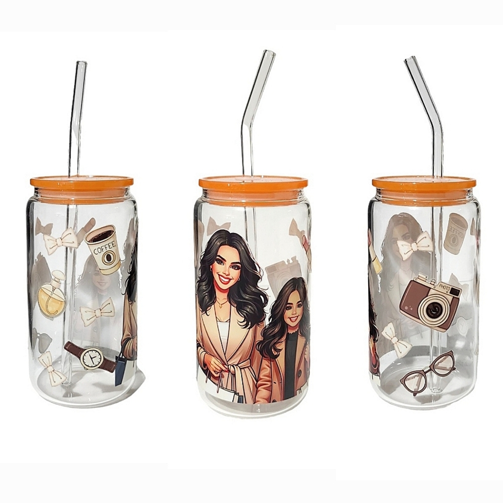 Mom Doughter Trendy Fashion Glass Tumbler Iced Coffee Cup 16oz